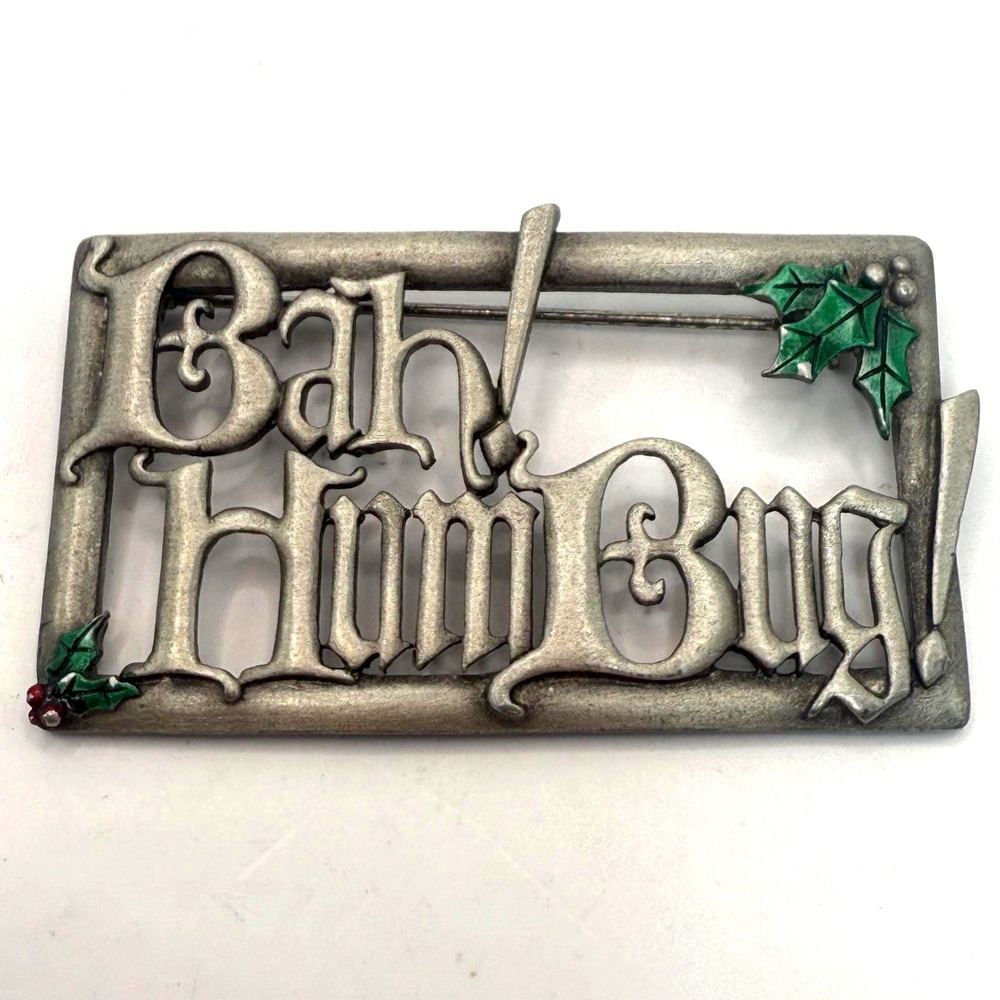 JJ Bah Humbug Brooch Christmas Holiday Pin Jonette Jewelry Pewter‎ Tone